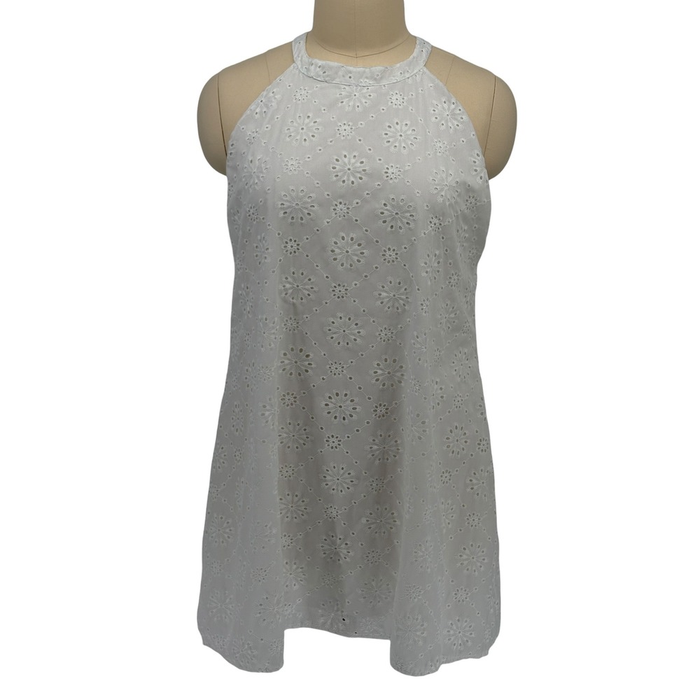 Unbranded Halter Mini Dress White Floral Eyelet Embroidery Plus 3XL